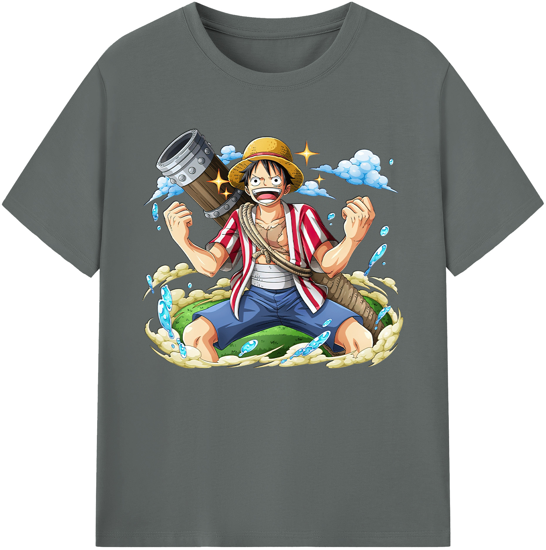 ワンピース モンキー・D・ルフィ ONE PIECE Monkey D. Luffy 綿100％ メンズ半袖Tシャツ｜肌触りやわらか＆通気性